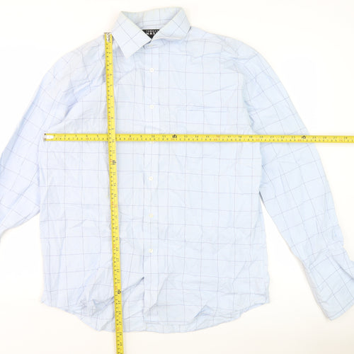 Thomas Nash Men's Blue Check 16in Cotton Long Sleeve Shirt