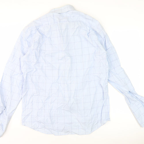 Thomas Nash Men's Blue Check 16in Cotton Long Sleeve Shirt