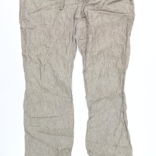 Next Women’s Beige Linen Chino Trousers L 38in Leg Summer Casual