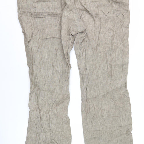 Next Women’s Beige Linen Chino Trousers L 38in Leg Summer Casual