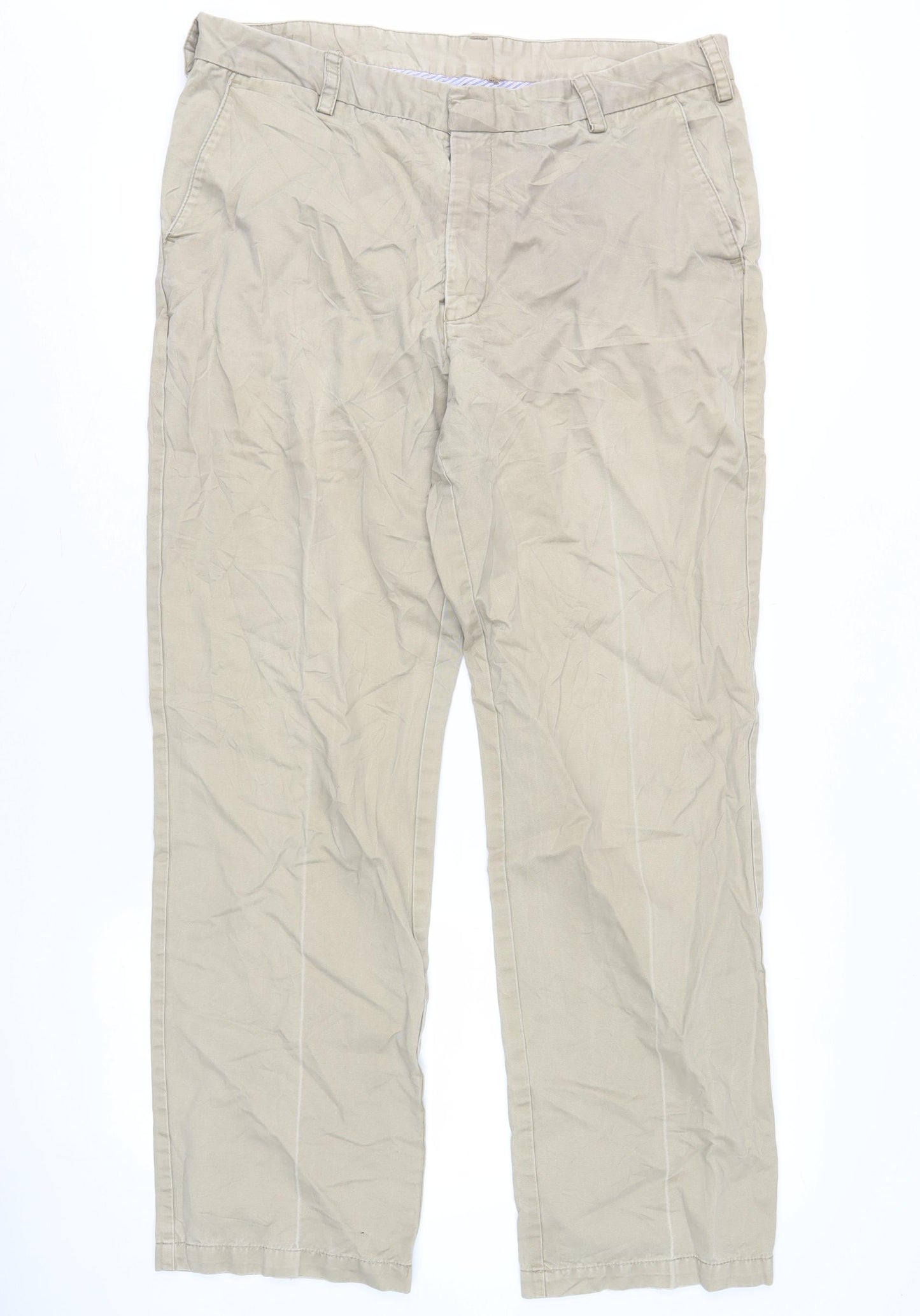 John Lewis Men Beige Chino Trousers 36in Waist Regular Fit Straight Leg