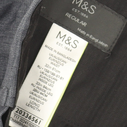 Marks and Spencer Men's Grey Regular Fit Chambray Trousers 32x33