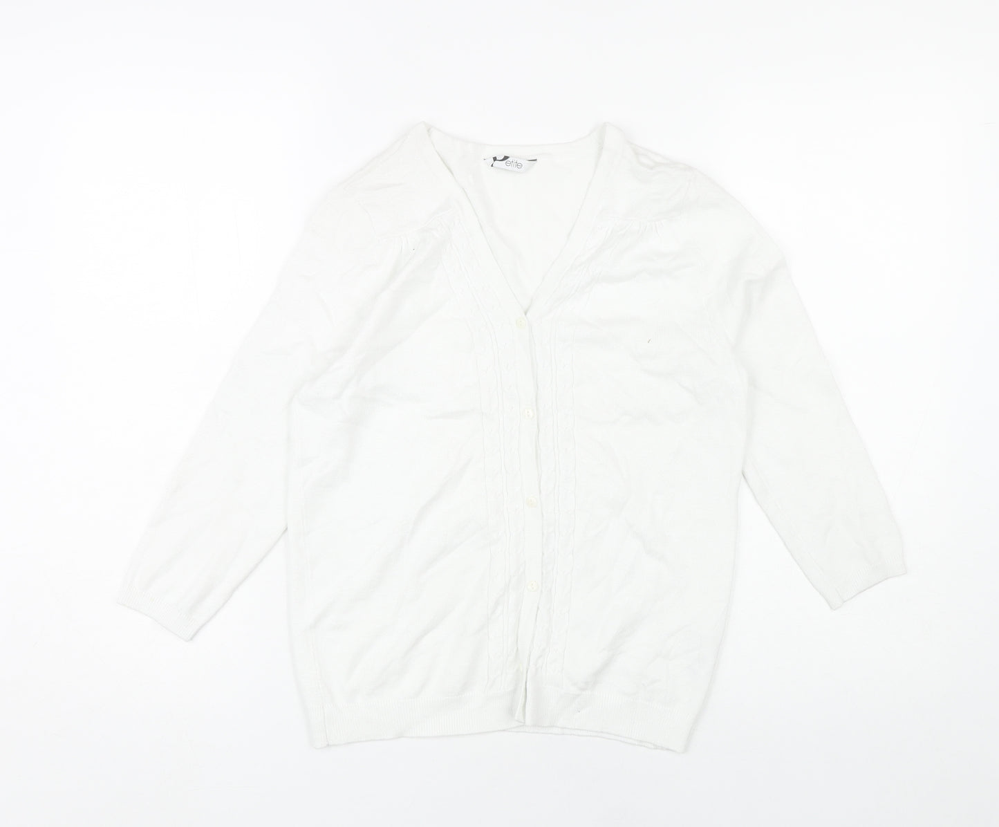 BHS Women’s White Size 12 Petite V-Neck Cable Knit Cardigan