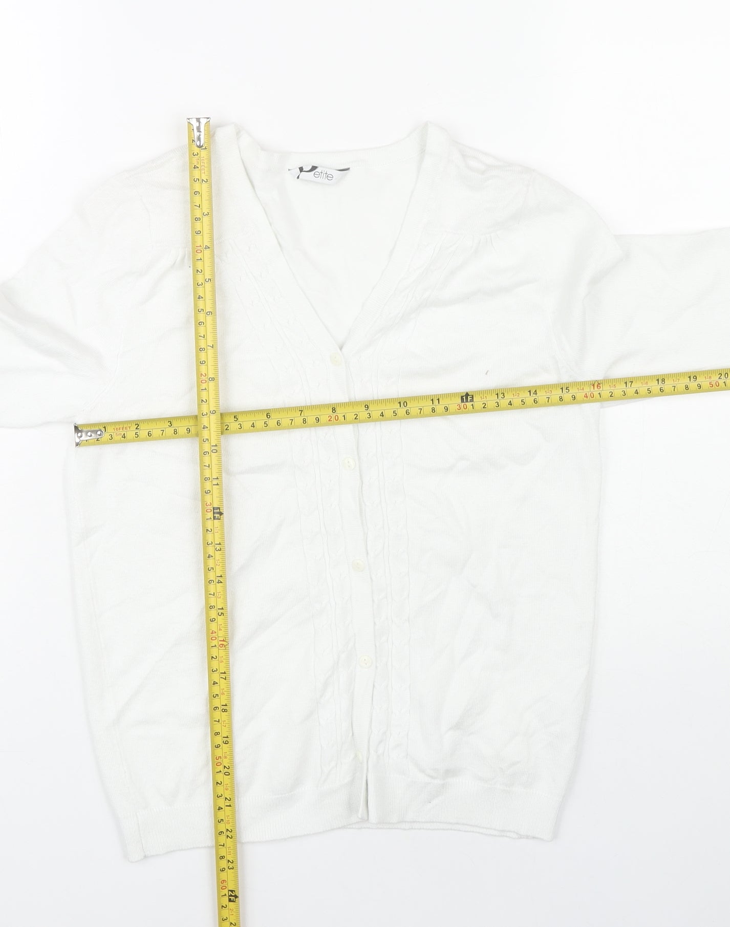 BHS Women’s White Size 12 Petite V-Neck Cable Knit Cardigan