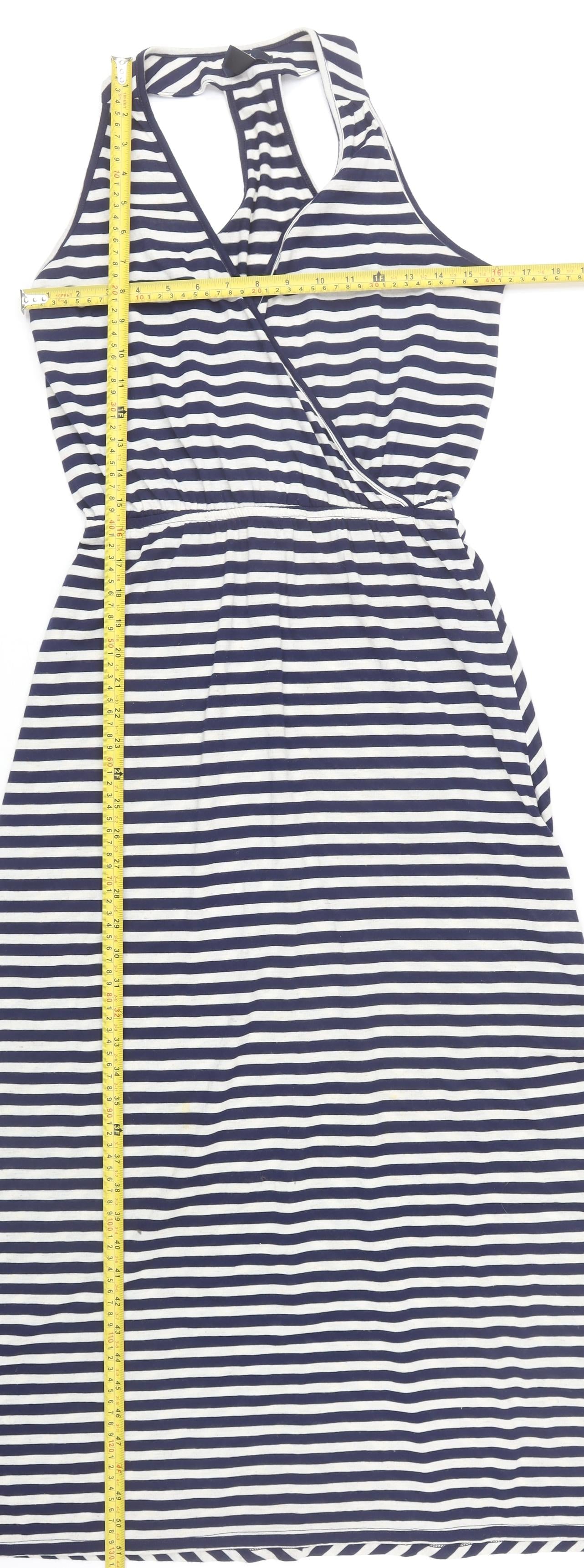 Gap Women’s Blue Striped Halter Wrap Midi Dress XS Nautical Summer