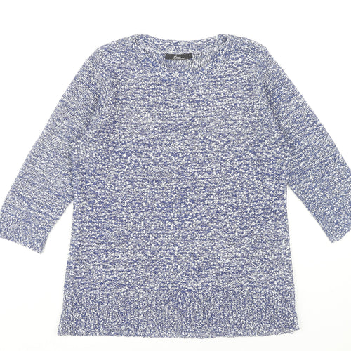 Bm Collection Women's Blue Knit Tunic Jumper Size M Crew Neck