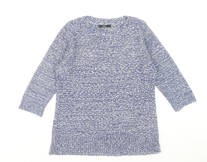 Bm Collection Women's Blue Knit Tunic Jumper Size M Crew Neck
