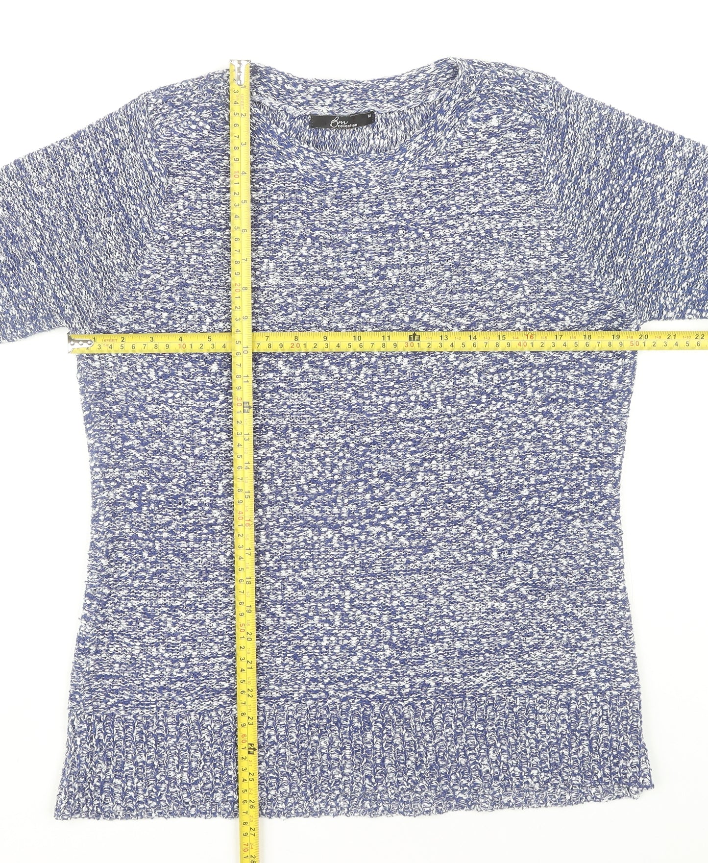 Bm Collection Women's Blue Knit Tunic Jumper Size M Crew Neck