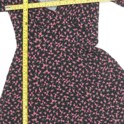 ASOS DESIGN Women’s Black Floral A-Line Short Dress UK 6