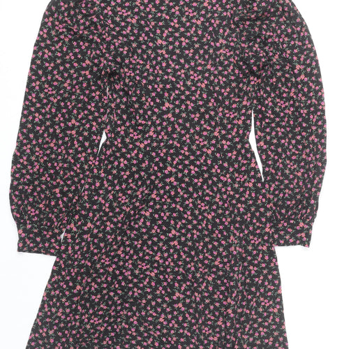 ASOS DESIGN Women’s Black Floral A-Line Short Dress UK 6