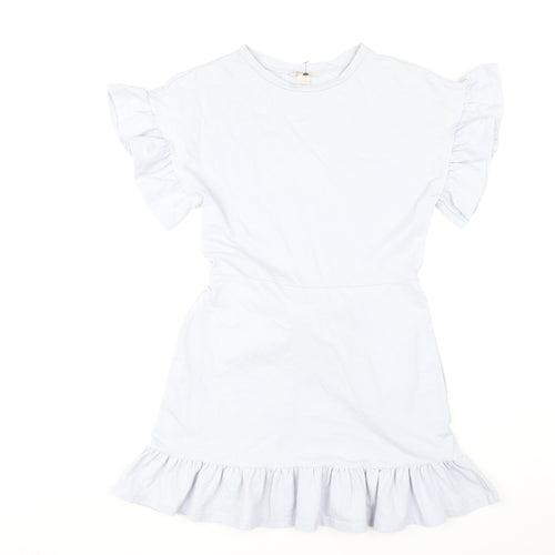 H&M Women’s Blue Flutter Sleeve Ruffle Hem Short Shift Dress Size 8