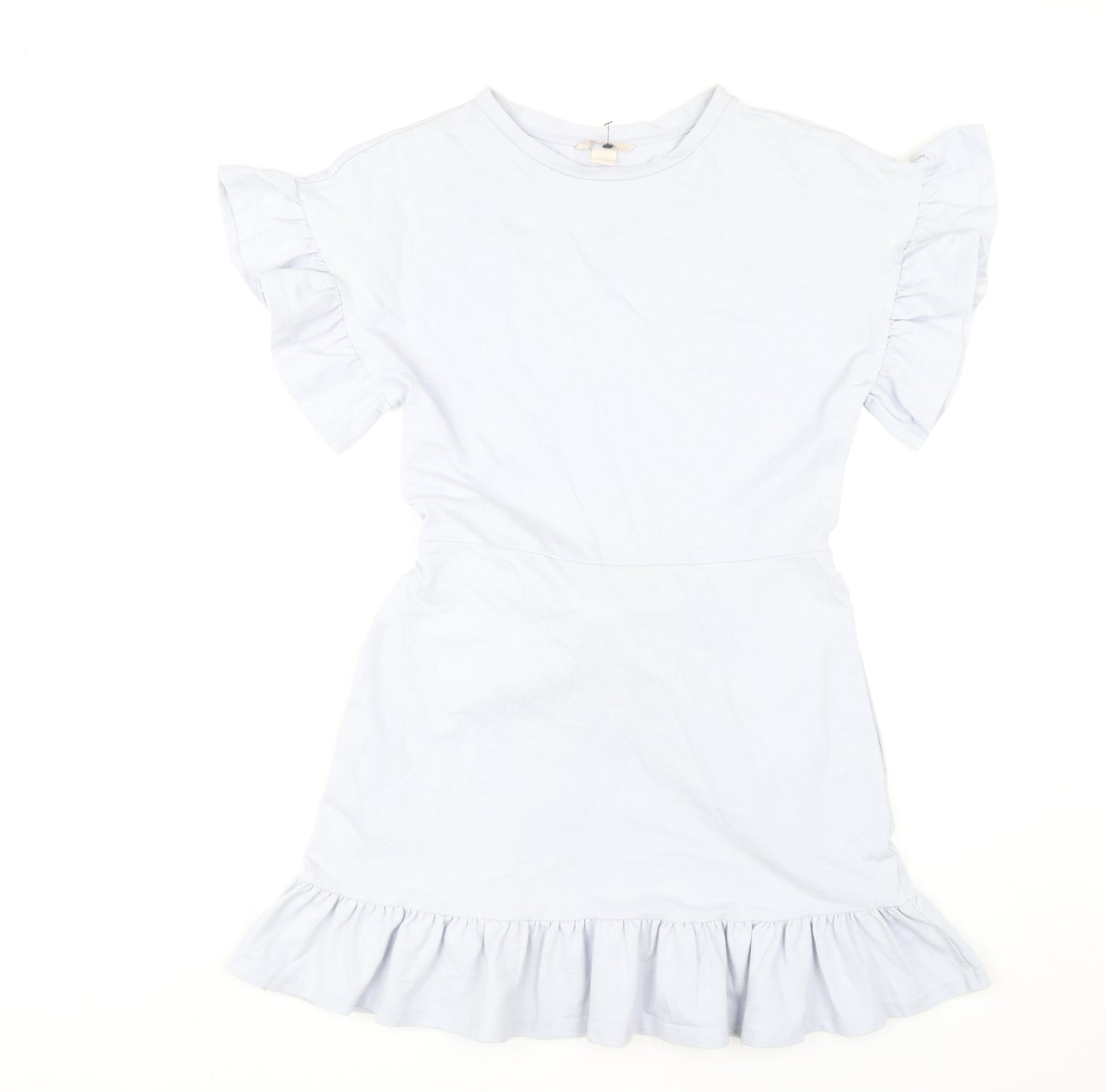 H&M Women’s Blue Flutter Sleeve Ruffle Hem Short Shift Dress Size 8