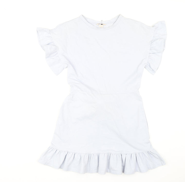 H&M Women’s Blue Flutter Sleeve Ruffle Hem Short Shift Dress Size 8