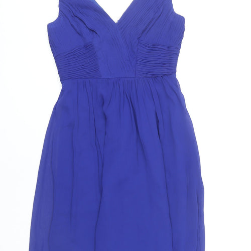 Monsoon Women’s Blue Knee Length A-Line Pleated V-Neck Dress Size 10