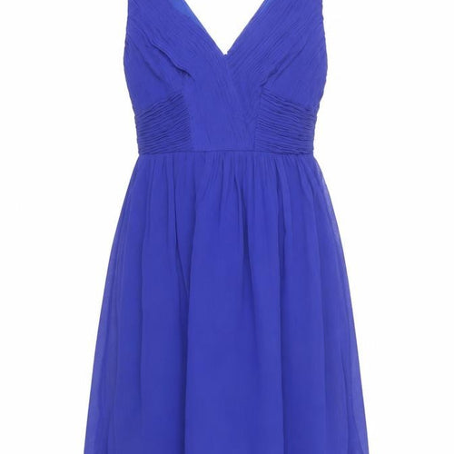 Monsoon Women’s Blue Knee Length A-Line Pleated V-Neck Dress Size 10