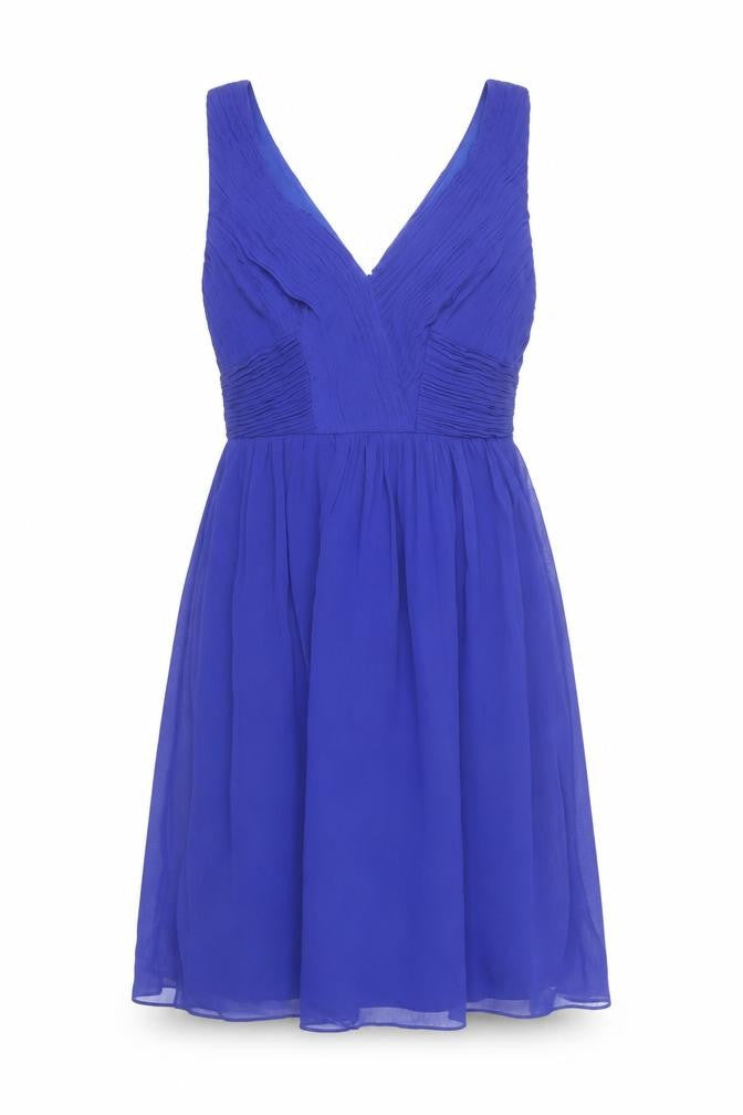 Monsoon Women’s Blue Knee Length A-Line Pleated V-Neck Dress Size 10