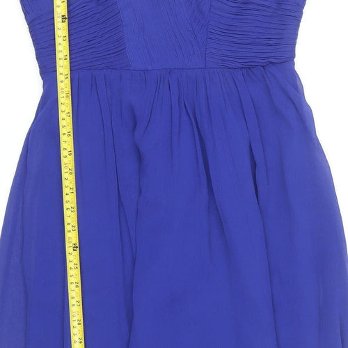 Monsoon Women’s Blue Knee Length A-Line Pleated V-Neck Dress Size 10