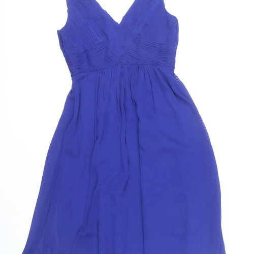 Monsoon Women’s Blue Knee Length A-Line Pleated V-Neck Dress Size 10