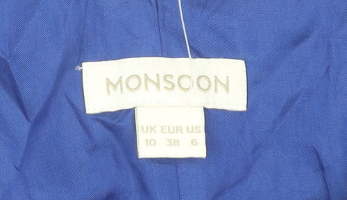 Monsoon Women’s Blue Knee Length A-Line Pleated V-Neck Dress Size 10