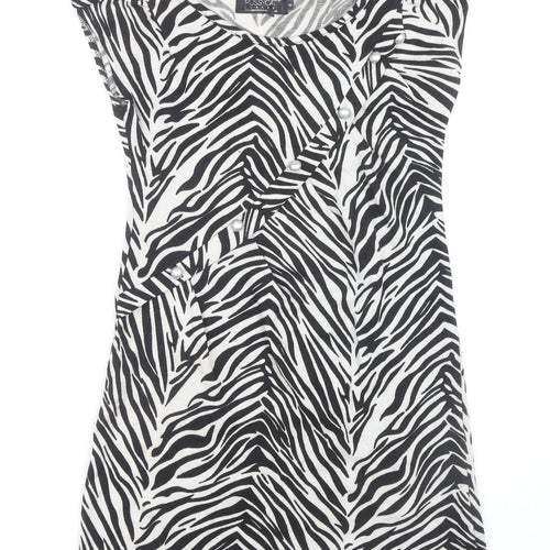 Pussycat London Women’s Black Zebra Print Sleeveless Shift Dress Size 8