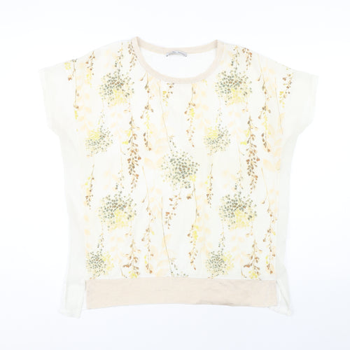Zara Women Ivory Floral Short Sleeve Regular Fit T-Shirt Size 8