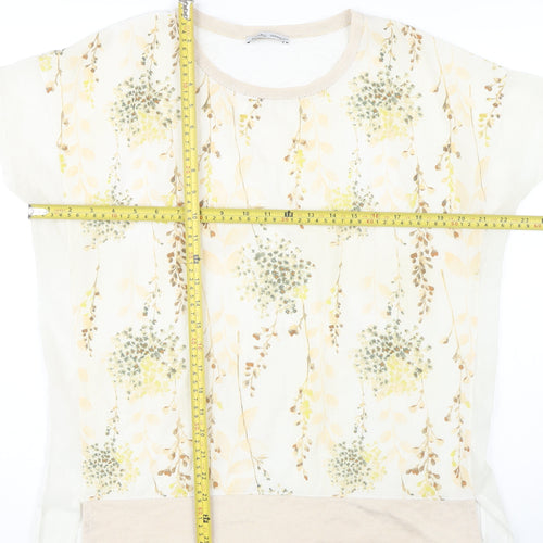 Zara Women Ivory Floral Short Sleeve Regular Fit T-Shirt Size 8
