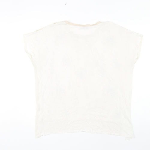 Zara Women Ivory Floral Short Sleeve Regular Fit T-Shirt Size 8