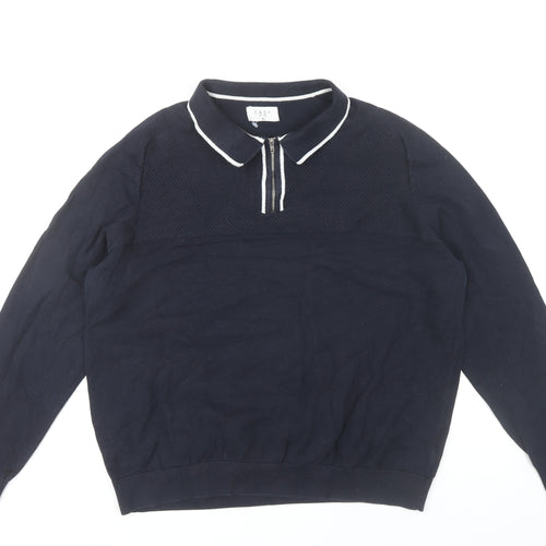 EASY Men’s Blue XL Collared 1/4 Zip Knitted Jumper Cotton Blend