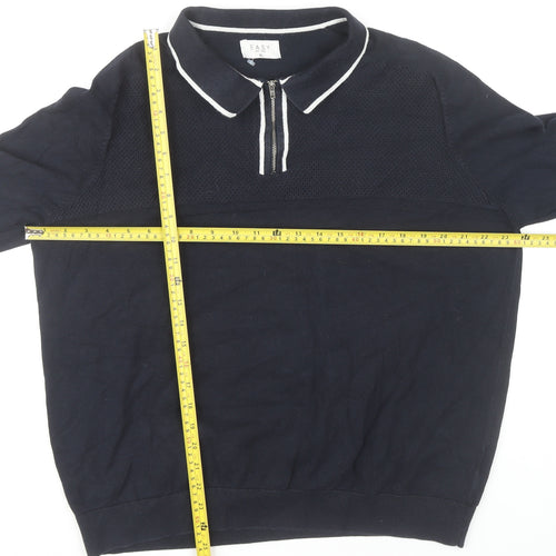 EASY Men’s Blue XL Collared 1/4 Zip Knitted Jumper Cotton Blend