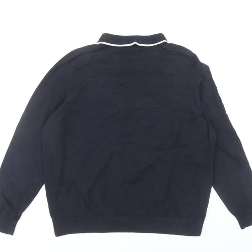 EASY Men’s Blue XL Collared 1/4 Zip Knitted Jumper Cotton Blend