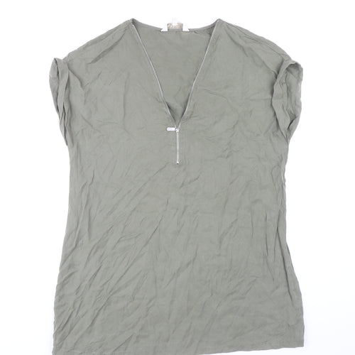 Apricot Women Green Size 12 Shift Dress V-Neck Zip Casual