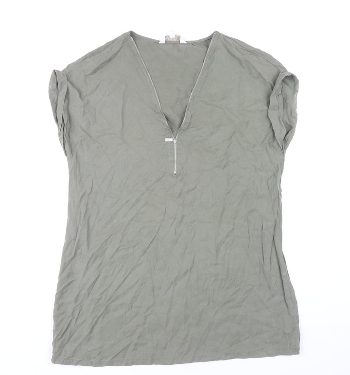 Apricot Women Green Size 12 Shift Dress V-Neck Zip Casual