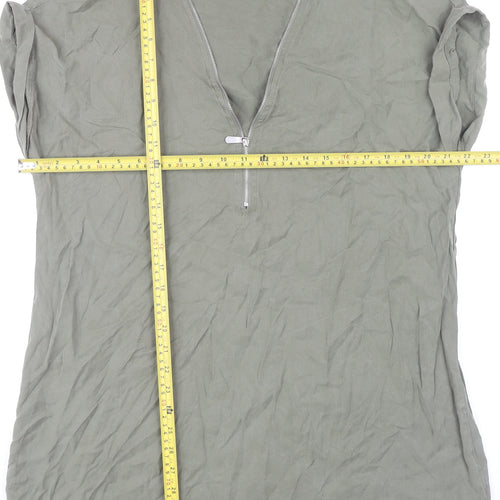 Apricot Women Green Size 12 Shift Dress V-Neck Zip Casual