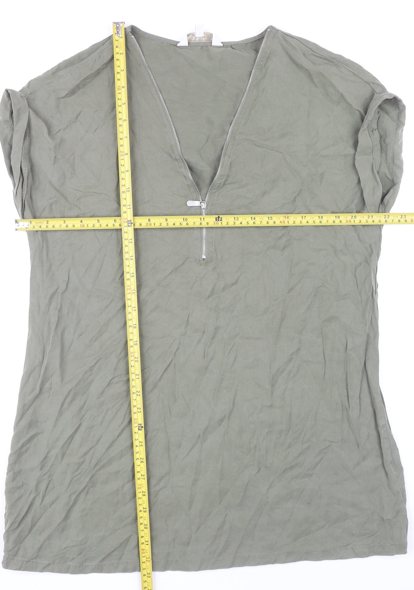 Apricot Women Green Size 12 Shift Dress V-Neck Zip Casual