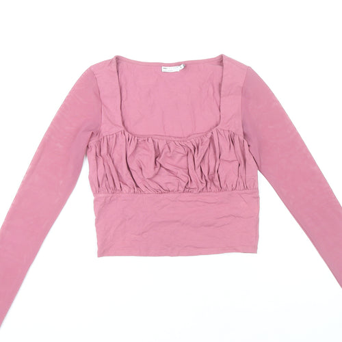 ASOS Women’s Pink Cropped Ruched Long Sleeve Blouse Size 10