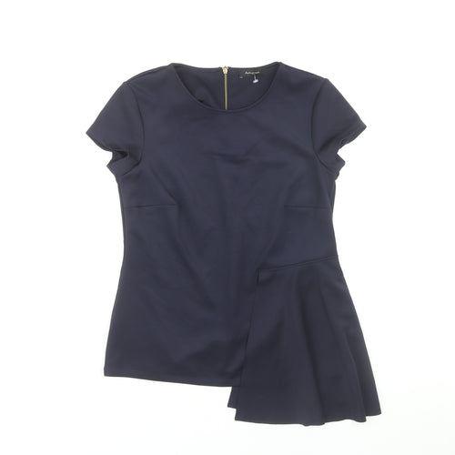 Marks and Spencer Women’s Navy Blue Blouse Size 10 Short Sleeve Zip