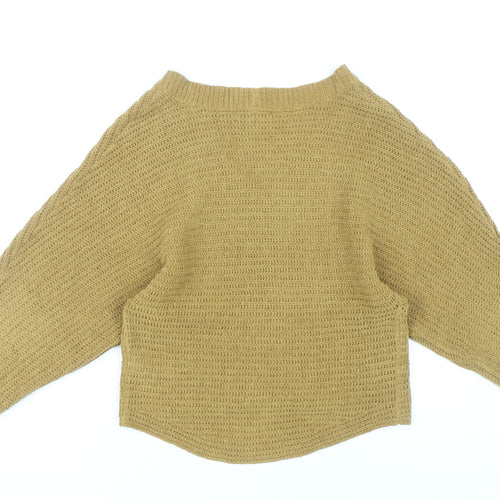 American Eagle Women’s Brown 2XS V-Neck Chunky-Knit Pullover Jumper