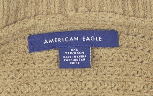 American Eagle Women’s Brown 2XS V-Neck Chunky-Knit Pullover Jumper