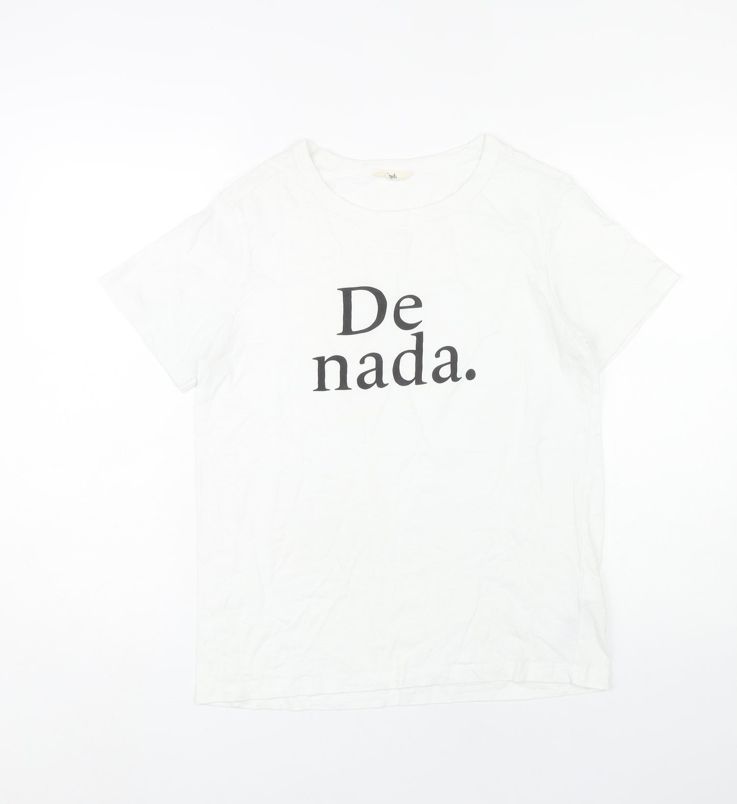 Hush Women’s White Graphic T-Shirt XS Cotton Crew Neck Casual