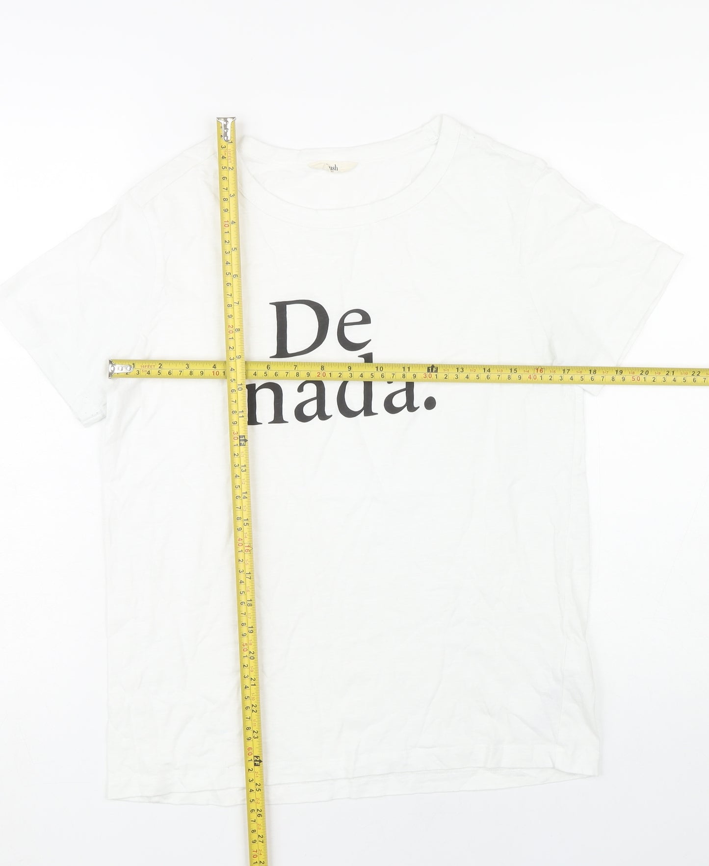 Hush Women’s White Graphic T-Shirt XS Cotton Crew Neck Casual