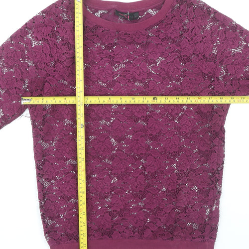 Next Women’s Purple Lace Blouse UK 8 3/4 Sleeve Crew Neck