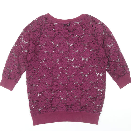 Next Women’s Purple Lace Blouse UK 8 3/4 Sleeve Crew Neck