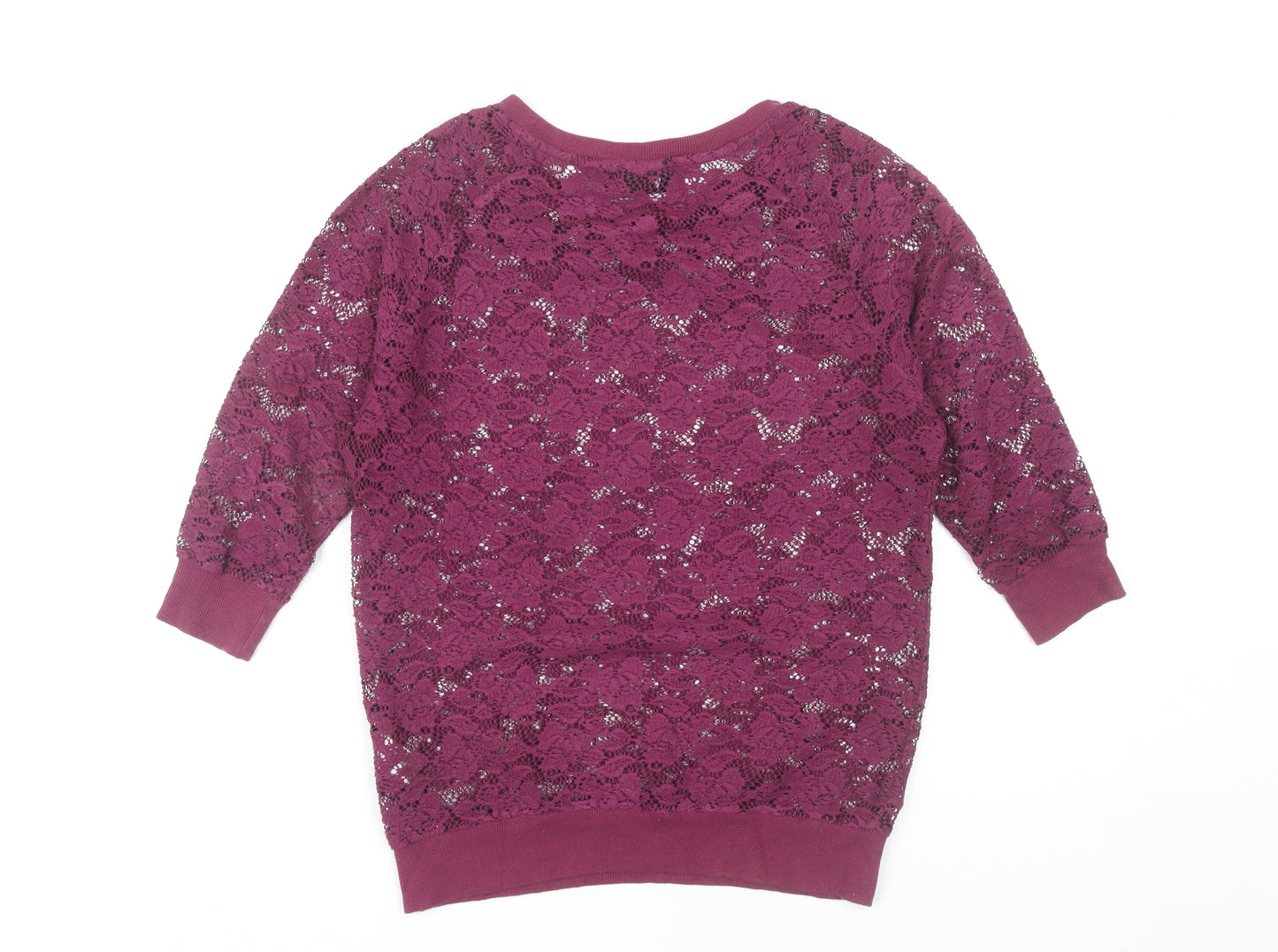 Next Women’s Purple Lace Blouse UK 8 3/4 Sleeve Crew Neck