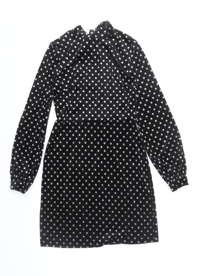 Warehouse Women’s Black Polka Dot Velvet Sheath Dress Size 10