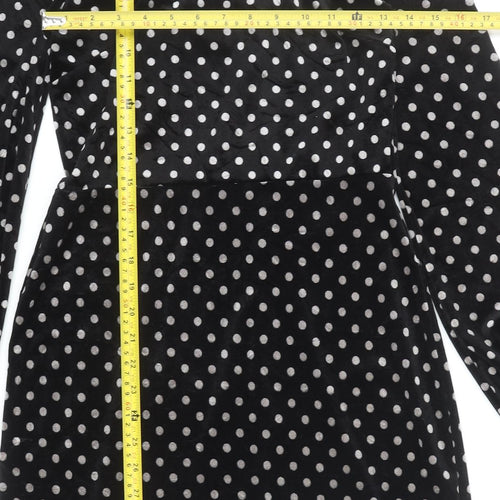 Warehouse Women’s Black Polka Dot Velvet Sheath Dress Size 10