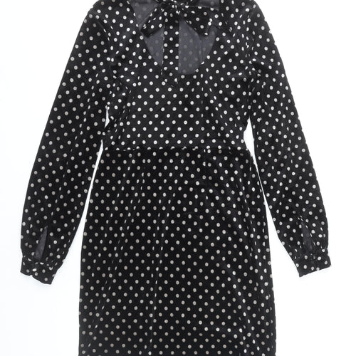 Warehouse Women’s Black Polka Dot Velvet Sheath Dress Size 10