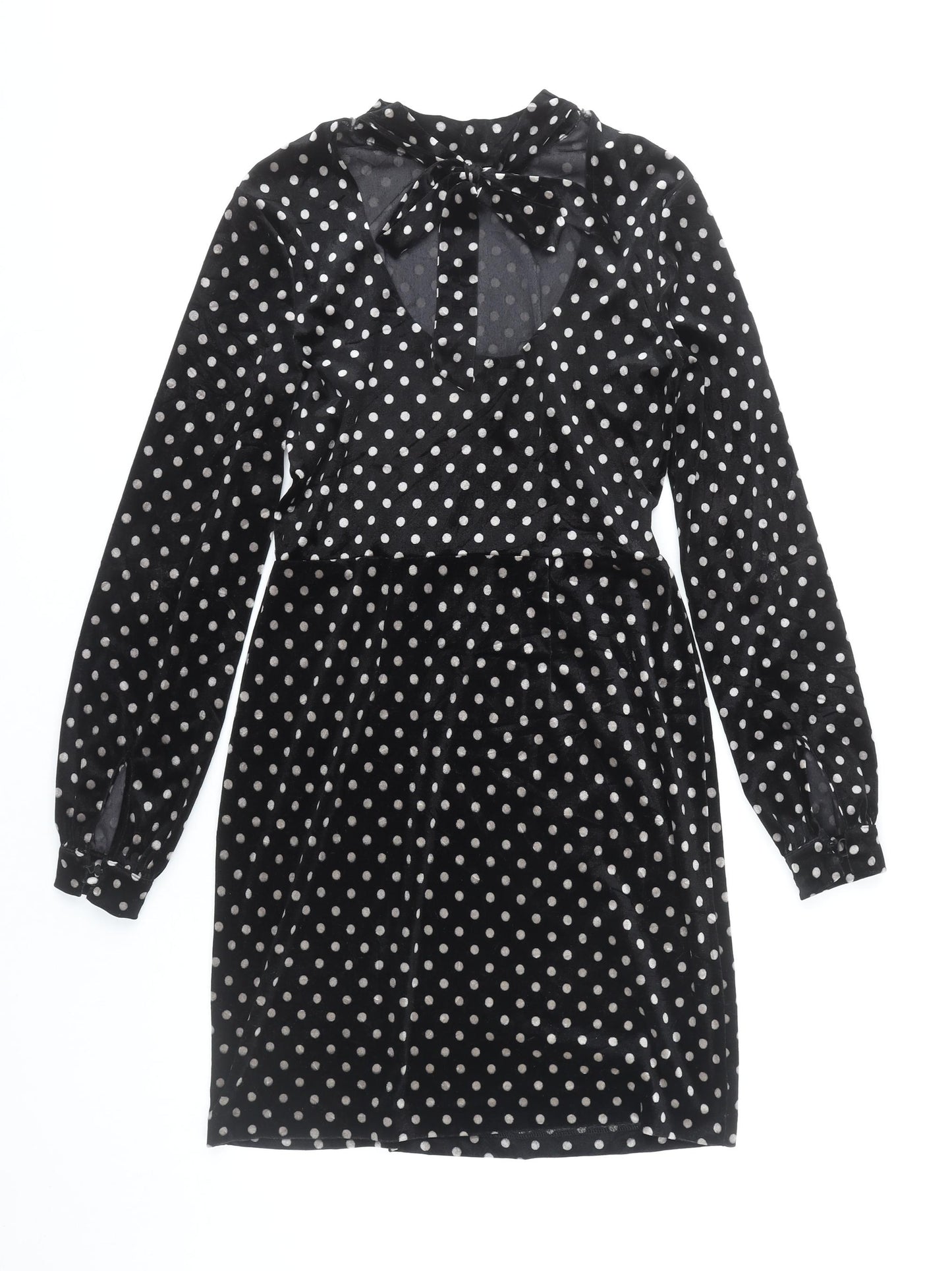 Warehouse Women’s Black Polka Dot Velvet Sheath Dress Size 10