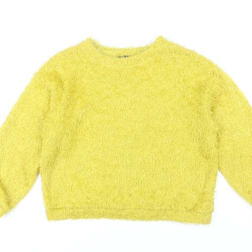 Bershka Women’s Yellow Crew Neck Pullover Jumper Size 8