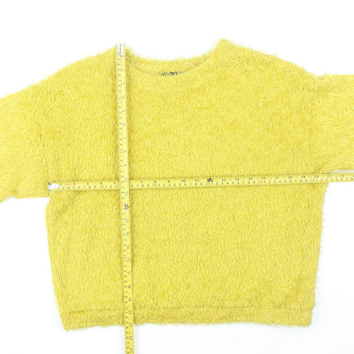 Bershka Women’s Yellow Crew Neck Pullover Jumper Size 8