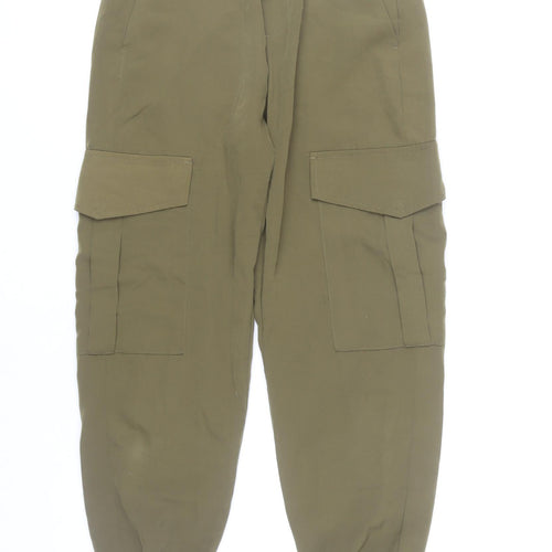 Zara Women's Green XS Cargo Trousers Elastic Waist Pockets